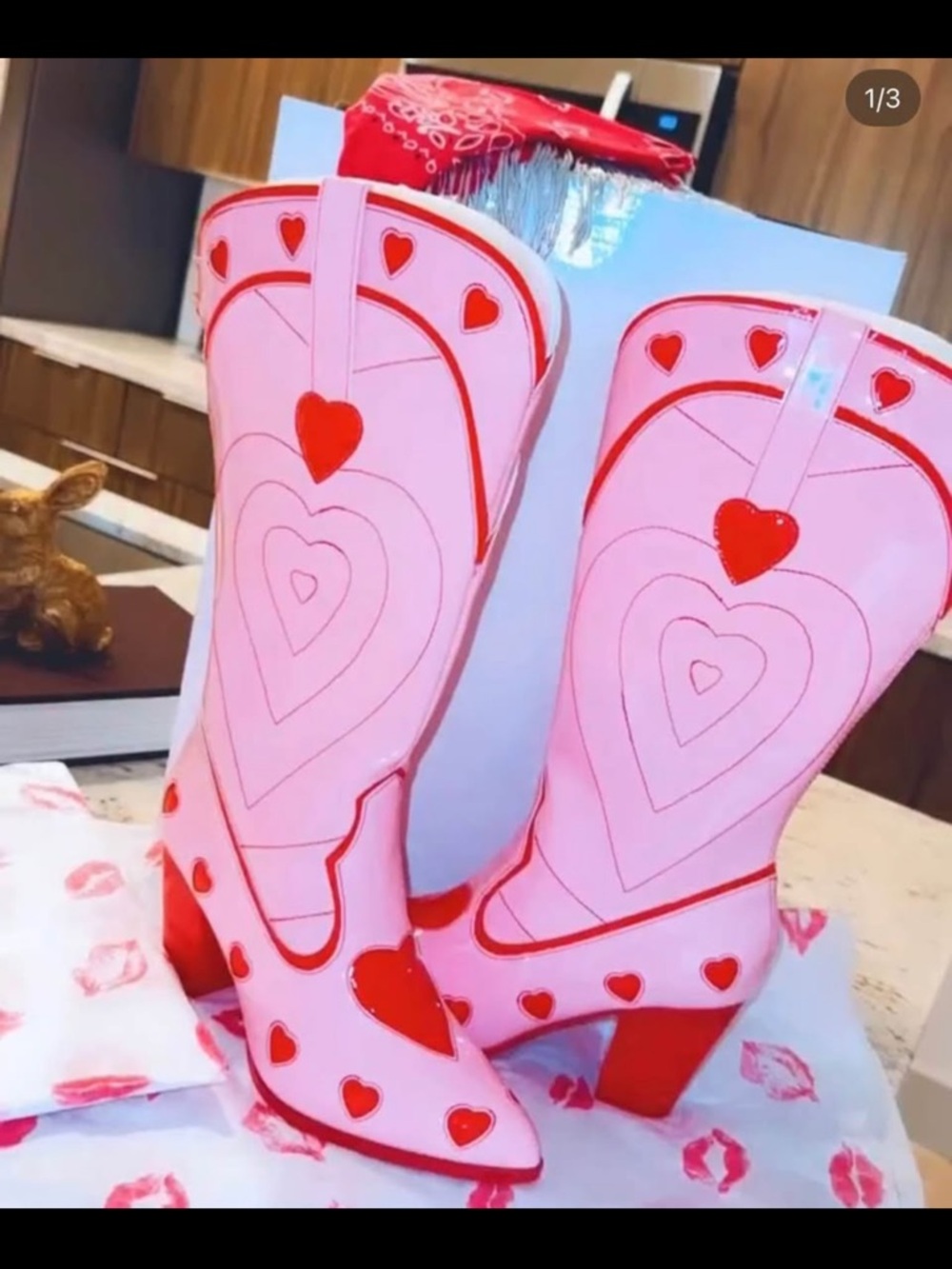 Pink Heart Motif Western Boots 8
